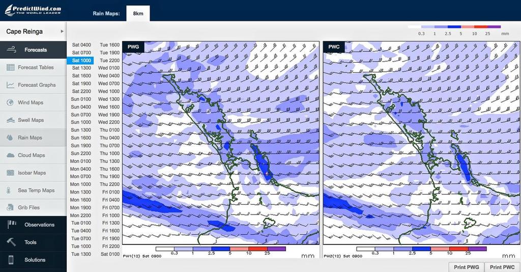 Rain map - Saturday March 15, 1000hrs - Auckland - PredictWind Cyclone Lusi © PredictWind http://www.predictwind.com